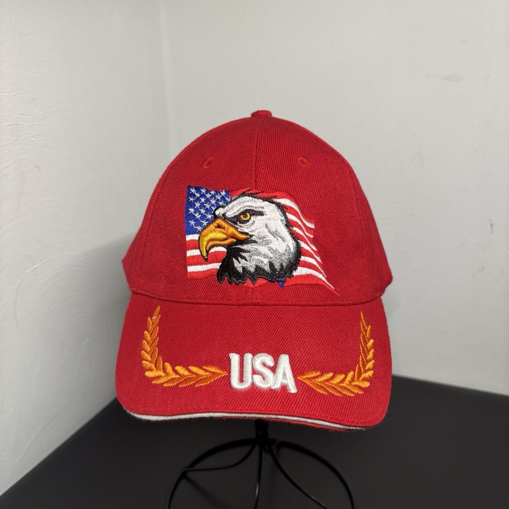 3D Embroidered United States of America Bad Eagle USA Flag Hat Baseball Cap Red
